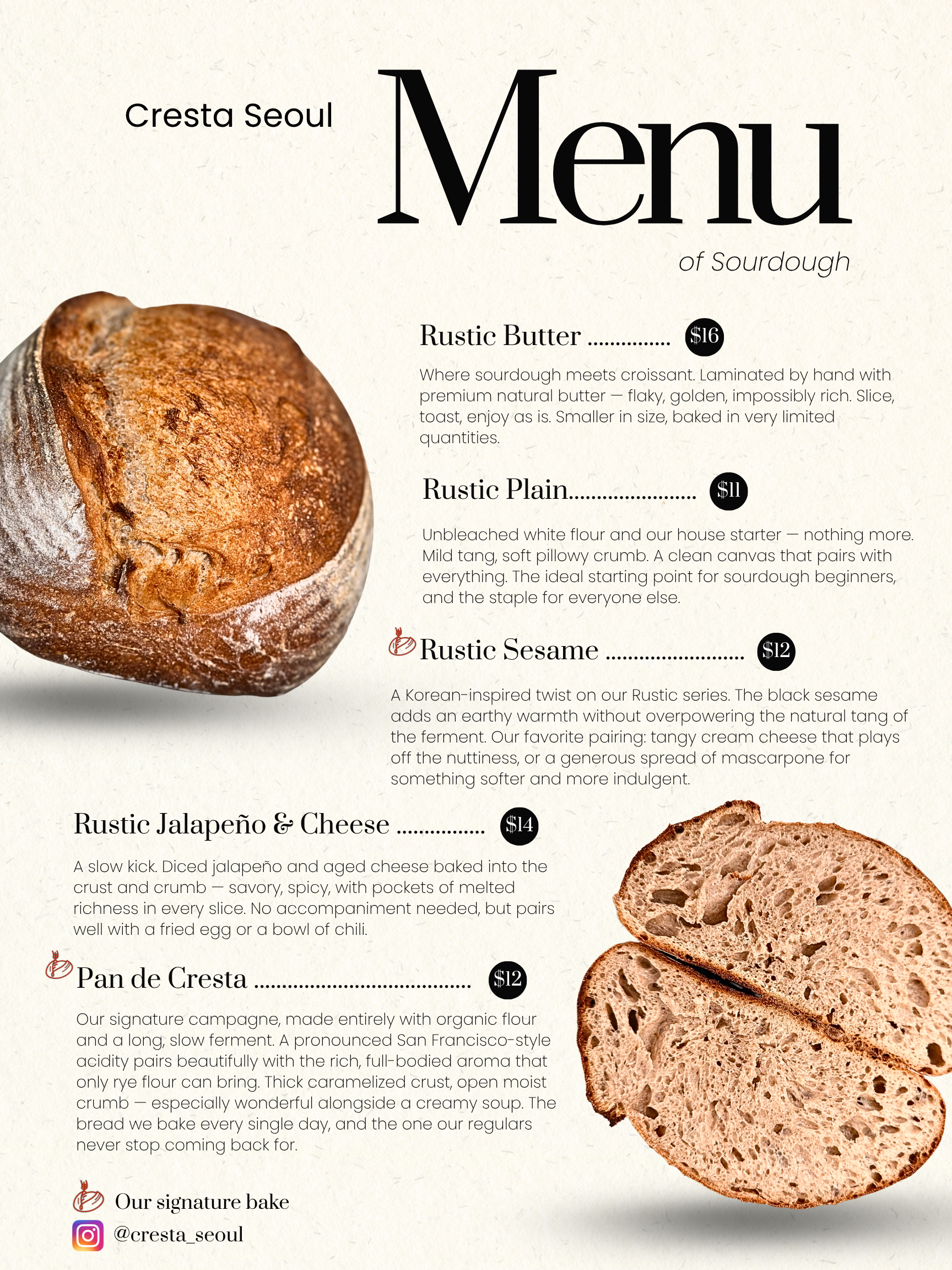 This cycle's sourdough lineup